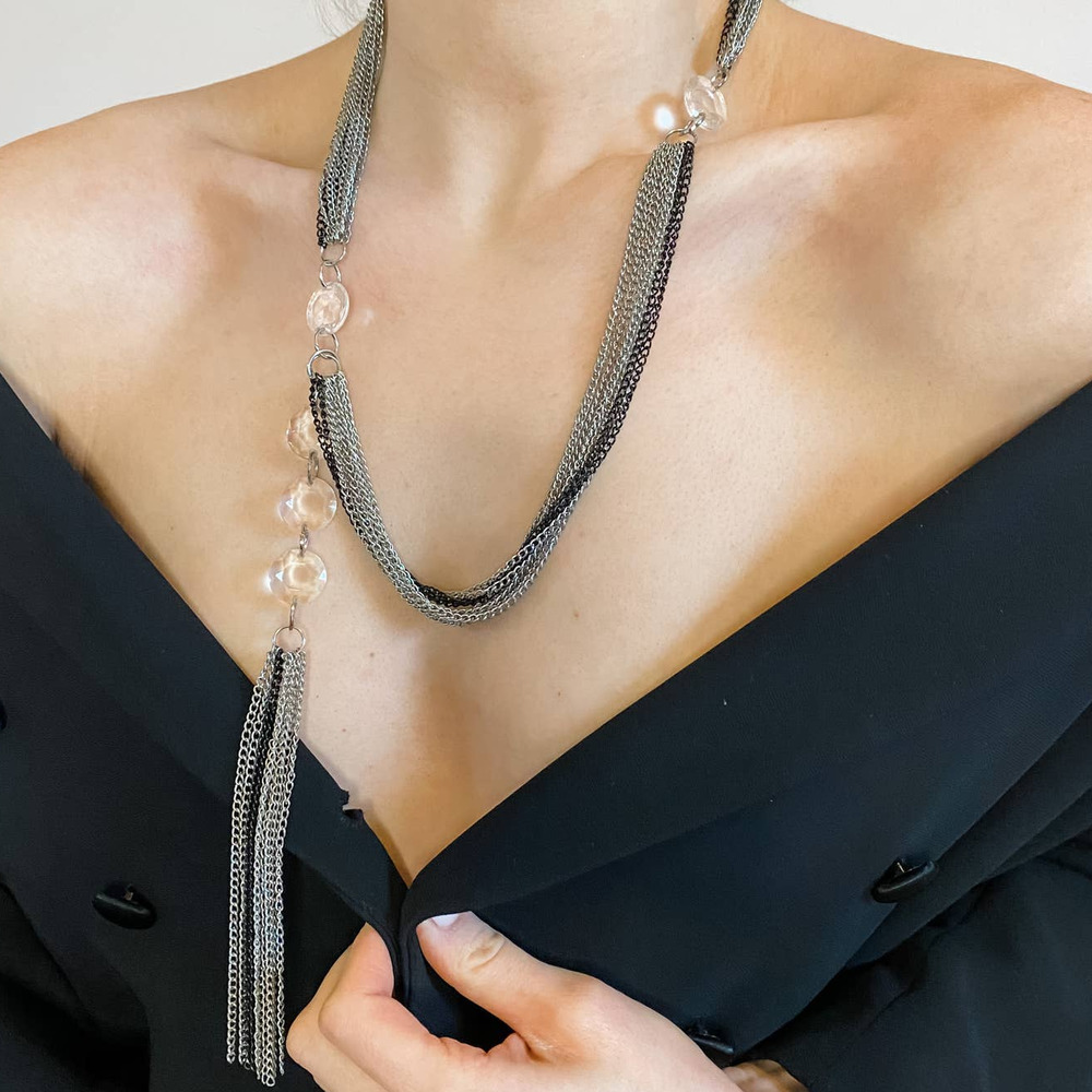 VTG Silver Layered Tassel Chain Necklace